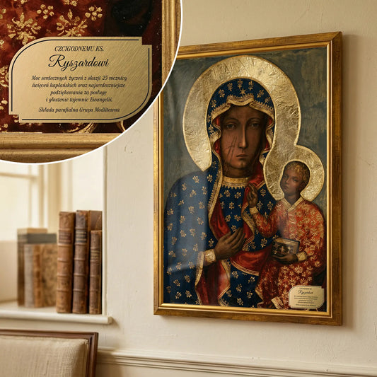 Personalizowany Obraz Matki Bożej Częstochowskiej (50 x 70 cm) w złotej ramie