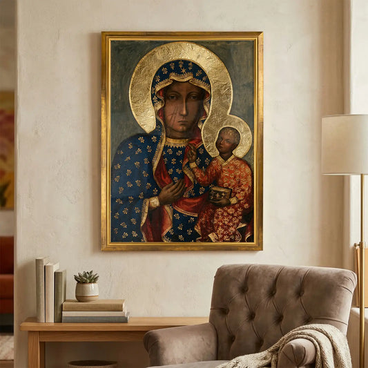 Obraz Matki Bożej Częstochowskiej (50 x 70 cm) w złotej ramie
