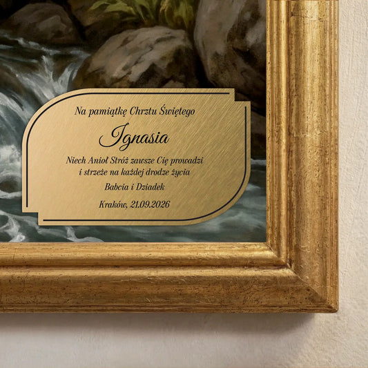 Obraz Anioł Stróż (50 x 70 cm) w złotej drewnianej ramie z Personalizacją