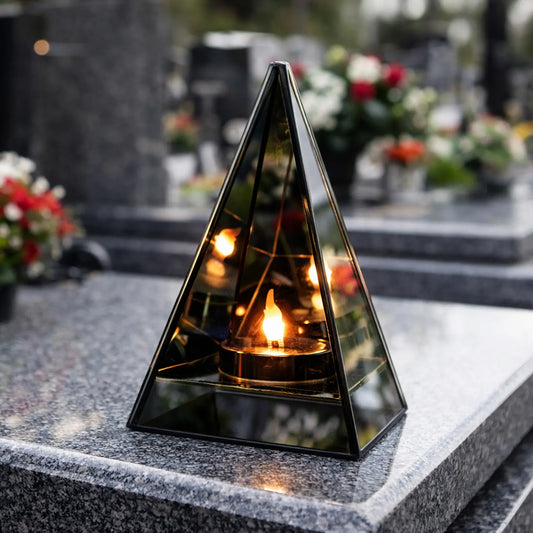 Znicz LED LUSTRZANY Piramida 3D dla Dziadka z Metalową Podstawką