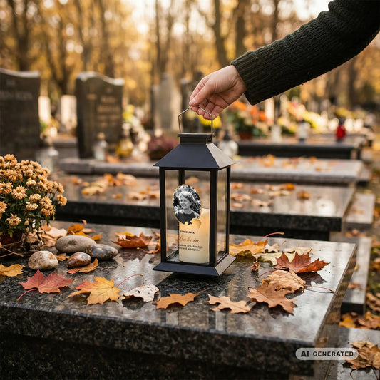 Znicz solarny z wkładem LED lampion ze zdjęciem na grób BABCI