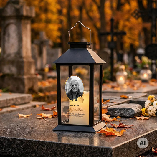 Znicz solarny z wkładem LED lampion ze zdjęciem na grób DZIADKA