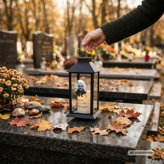 Znicz solarny z wkładem LED lampion ze zdjęciem na grób DZIADKA
