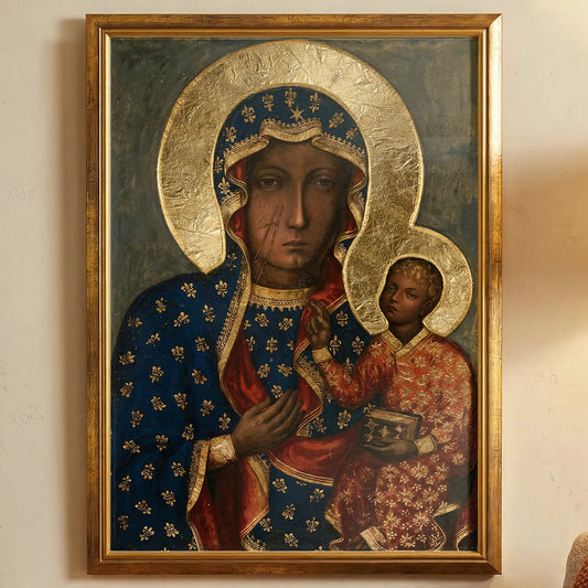 Obraz Matki Bożej Częstochowskiej (50 x 70 cm) w złotej ramie