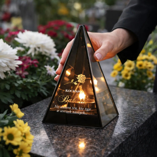 Znicz LED LUSTRZANY Piramida 3D dla Babci