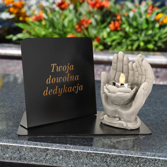 Statuetka na grób z Własną Dedykacją + Lampion LED