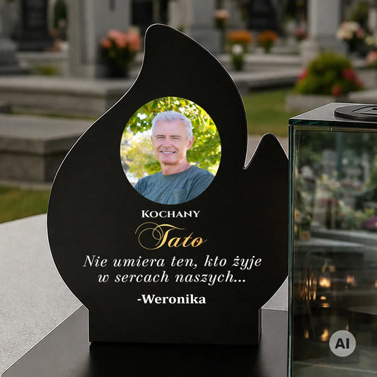 Znicz LEDOWY Lustrzany 3D ze zdjęciem TATY na metalowej podstawie