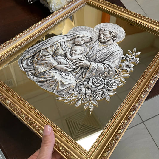 Obraz do salonu Święta Rodzina 35x45 cm z efektem LUSTRA