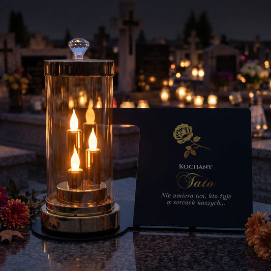 Znicz na grób taty GLAMOUR z wkładem LED i metalową podstawą