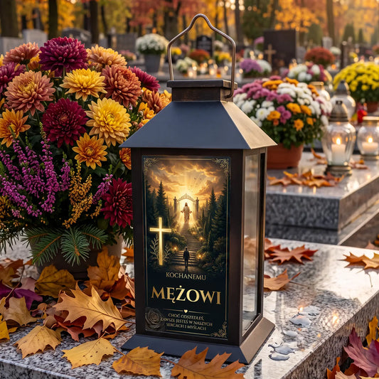 Znicz solarny z wkładem LED lampion z dedykacją dla MĘŻA