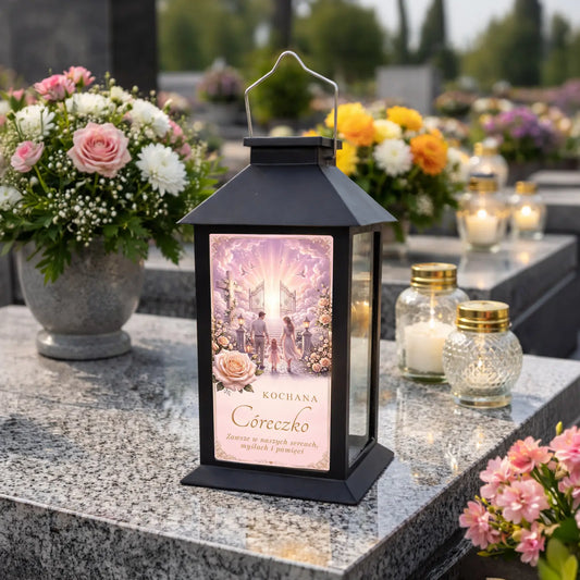 Znicz solarny kapliczka LED z dedykacją na grób CÓRKI