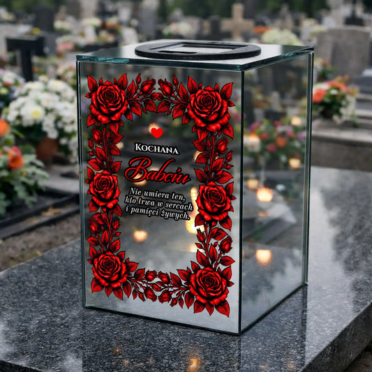 Znicz SOLARNY efekt lustro 3D LED z dedykacją dla babci
