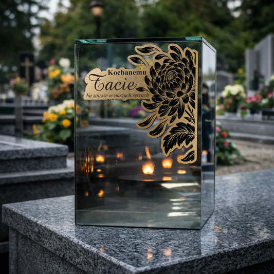 Znicz solarny efekt LUSTRA 3D z grawerem na grób TATY