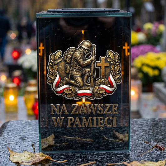 Znicz patriotyczny SOLARNY LED lustro 3D na grób ŻOŁNIERZA
